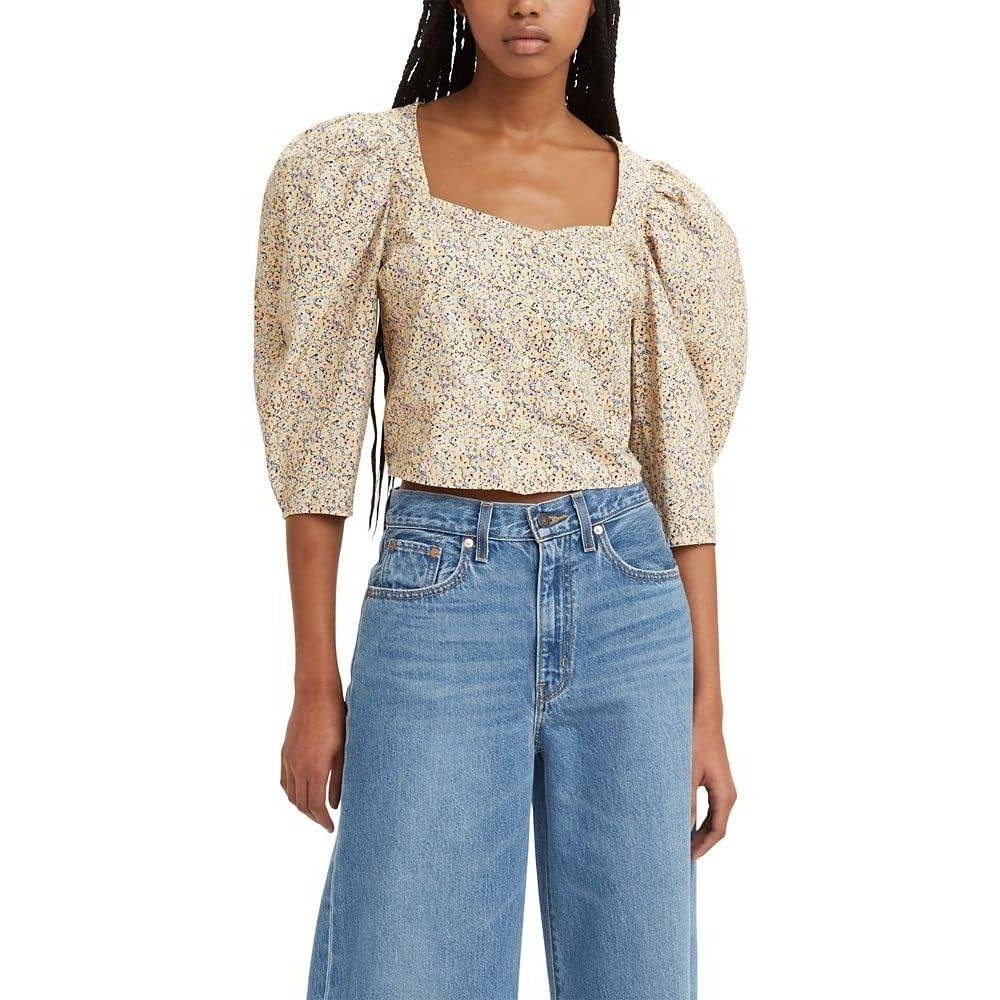 Levi's Women's Ellora Floral Starlight Puff Sleeves Cottagecore Cropped Top Sz L